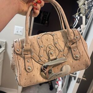 Rare vintage GUESS beige faux ostrich print bag